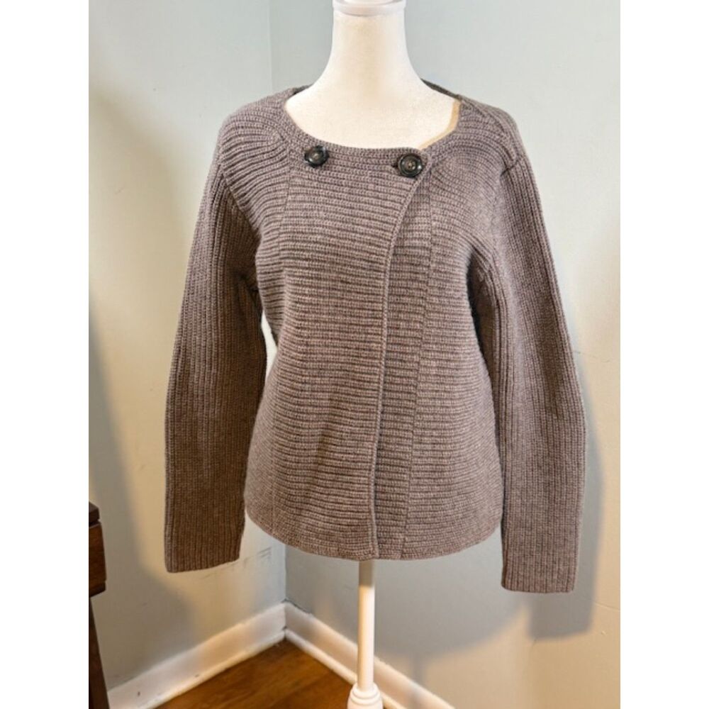 Jackpot Knitwear Open Front Cardigan Medium Taupe Button Detail Ribbed Knit‎